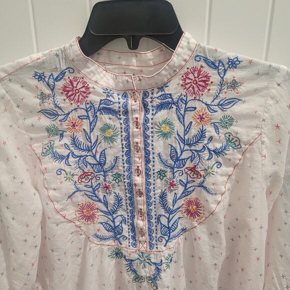 Johnny Was Tops - Johnny Was 3J Workshop Boho Floral Embroidered Top S Festival Multicolor Peasant